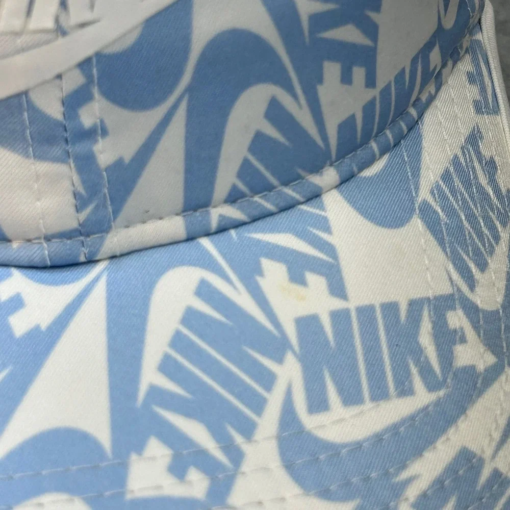Nike All Over Logo Print Unisex Blue Featherlight Dri-FIT Adjustable Hat OSFA